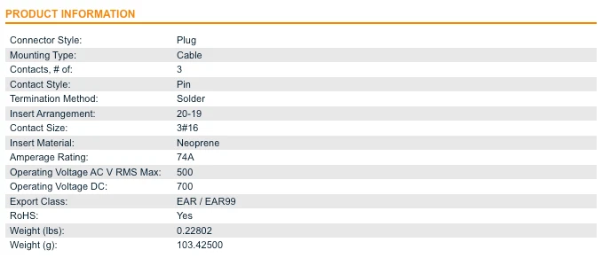 NEW ITT Cannon CA3108F20-19PBA232 3 Position Circular MIL Spec Connector, Plug - Image 3 of 3