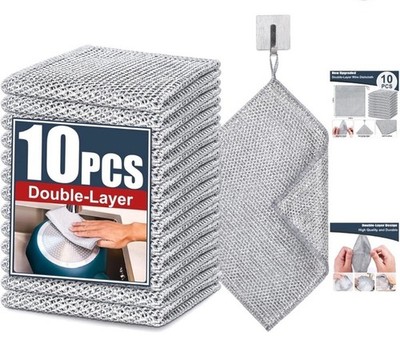 10 Pcs New Upgrade Steel Wire Dishcloth,Double-Layer Steel Wire Cleaning Clot...