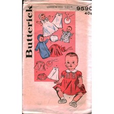Vintage Butterick 9590 Infant and Baby Doll Wardrobe Sewing Pattern 13.5 Inch