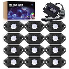 12 Pods RGB LED Rock Lights Kits Bluetooth Multicolor Underbody Glow Neon Lights