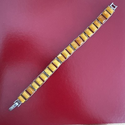 Vintage Bernstein-Armband aus 925er Silber   Butterscotch-Bernstein