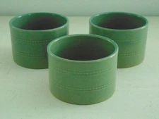 SET OF 3 OVER AND BACK YELLOW WARE SAGE GREEN RAMEKINS/CUSTARD CUPS - EXCELLENT!