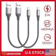 Short USB Type C Cable 2-Pack 1ft , USB A to USB C 3.1A Fast Charging Charger