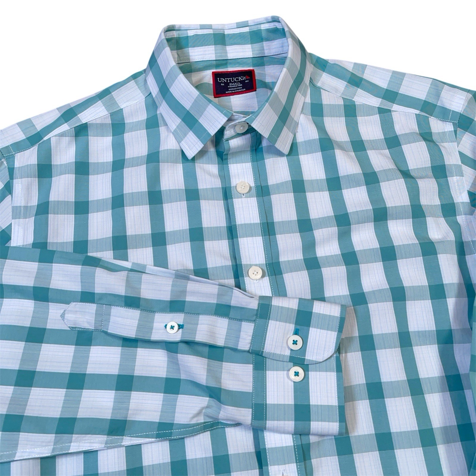 UNTUCKit Keaton Shirt Mens Small Green Blue Plaid Long Sleeve Casual Button Down