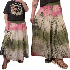 VTG Y2K Green Pink Tie Dye Fold Over Fairycore Gypsy Midi Skirt Fits Like Large