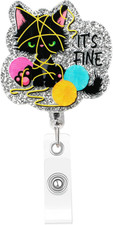 Funny Yarn Cat Nurse Badge Reel, RN Badge Buddy, Cute ID Work Badge Holder with