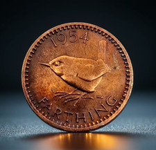GREAT BRITAIN 1 Farthing Coin Queen Elizabeth 1st portrait WREN 1954 COLLECTORS