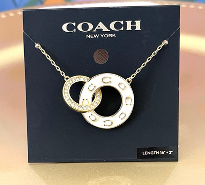 COACH Interlocking Open Circle C Pendant Necklace Cream/Gold New w Tags