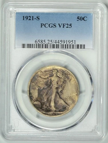 1921-S  50c  PCGS  VF25  Walking Liberty Half  *  Tough Date  *  #44591951