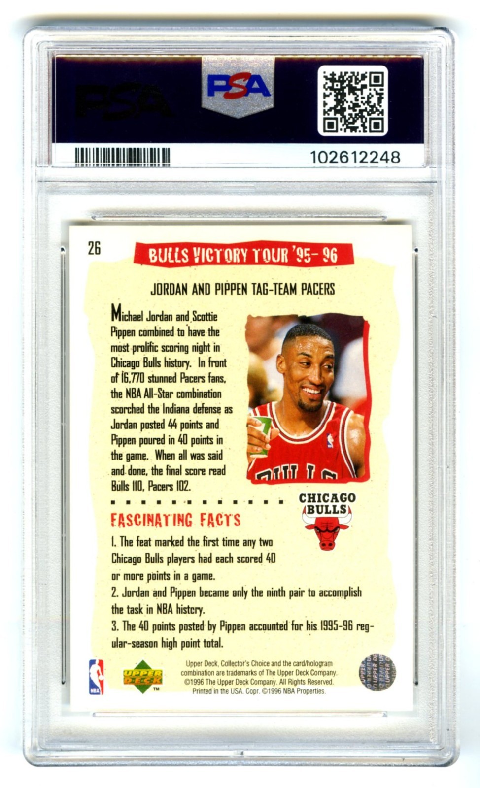MICHAEL JORDAN~1996 UD COLLECTOR'S CHOICE VICTORY TOUR PSA-10 GEM-MT HOT CARD#26 view 2