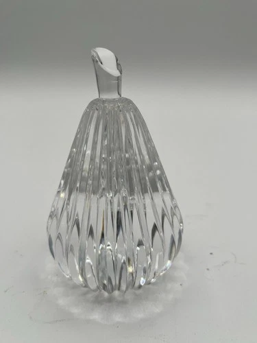 Vintage Waterford Crystal Pear Paperweight Ribbed Art Glass 4.5” Signed