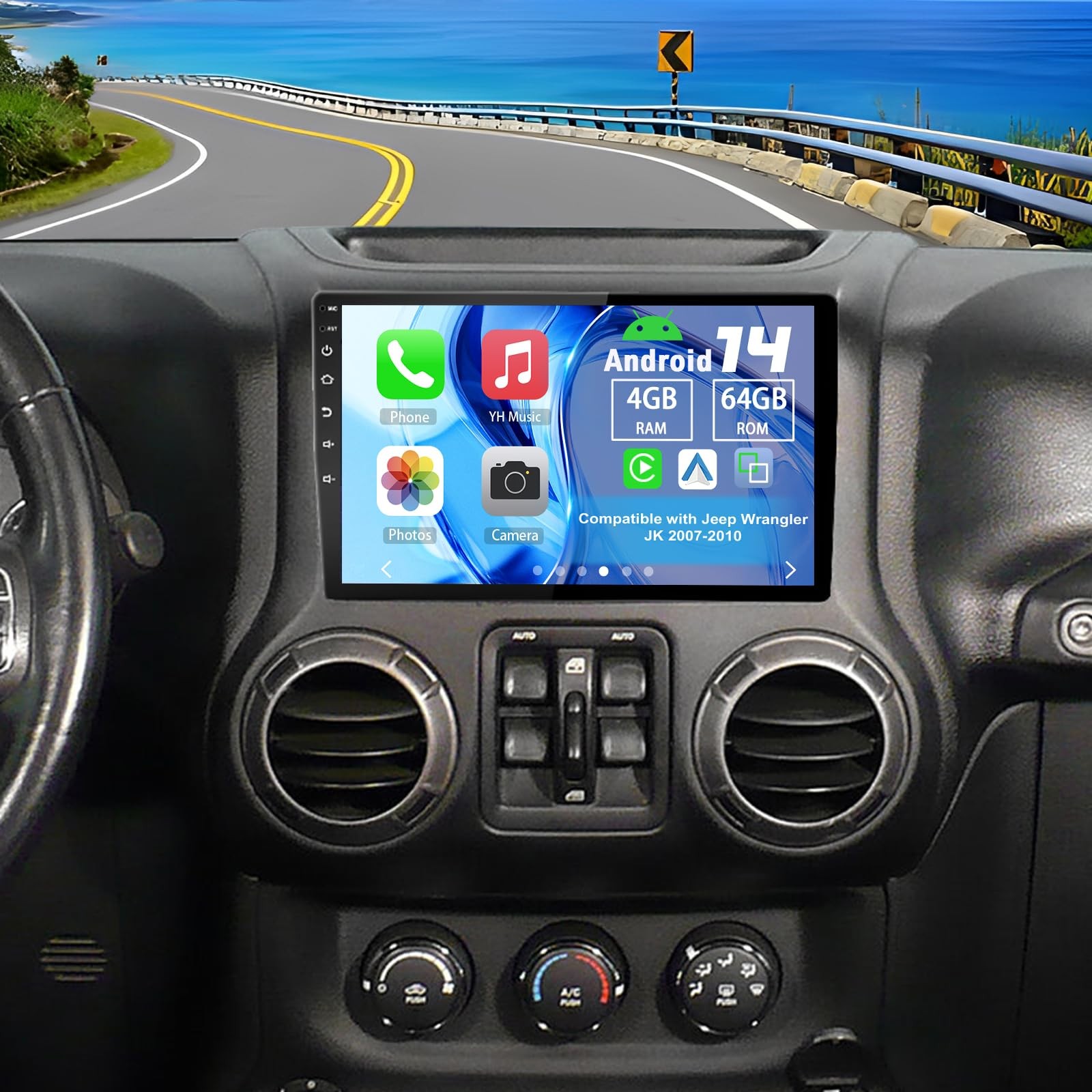 4G 64G Car Stereo for Jeep Wrangler JK 2007 2010 10 1 Touchscreen Backup Camera
