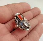 Ancient Vintage Victorian Sterling Silver Ring Red Carnelian & Quartze Size 8.5
