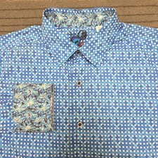 Robert Graham Shirt Mens L Classic Fit Blue Geometric Diamond Pattern Flip Cuff