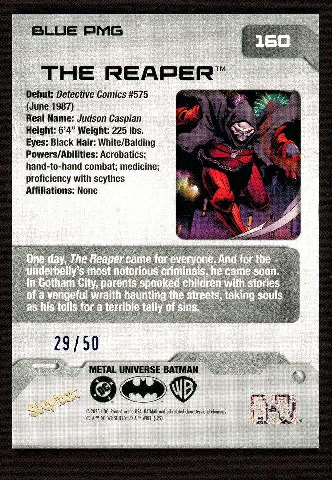 The Reaper #160 Blue PMG Precious Metal Gems Batman Metal Universe 29/50 Serial - Image 2 of 3