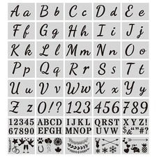 40-Piece Letter Painting Stencils - Reusable Cursive  Number Stencils for Wo...