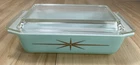VTG  PYREX Turquoise Atomic Starburst 575-B Space Saver Casserole w/ Lid RARE