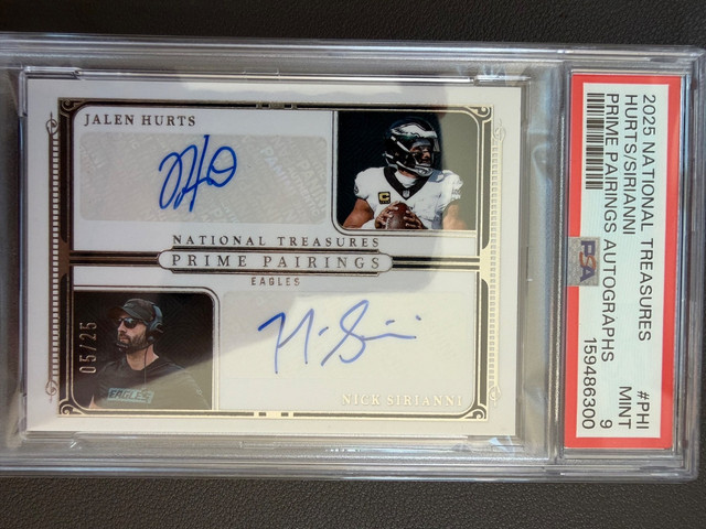 2025 National Treasures Jalen Hurts Nick Sirianni Pairings Auto SP /25 PSA 9