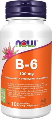 NOW Supplements, Vitamin B-6 (Pyridoxine HCl) 100 mg - 100 Capsules