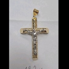 14k Gold and Silver Cross Pendant Religious M...