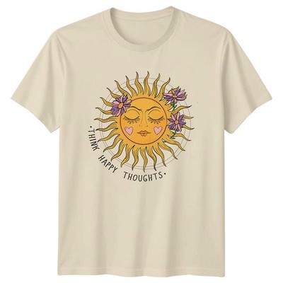 Think Happy Thoughts Sun Boho Retro Vintage Style T-Shirt
