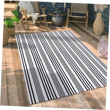 Black and White Striped Rugs, 4'x6' Outdoor Indoor Front Porch Door Mats