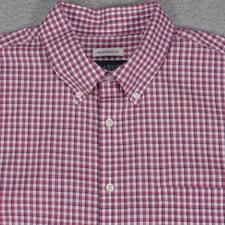 Jos A Bank Shirt Mens Large Traditional Fit Red Blue Check Button Down Long