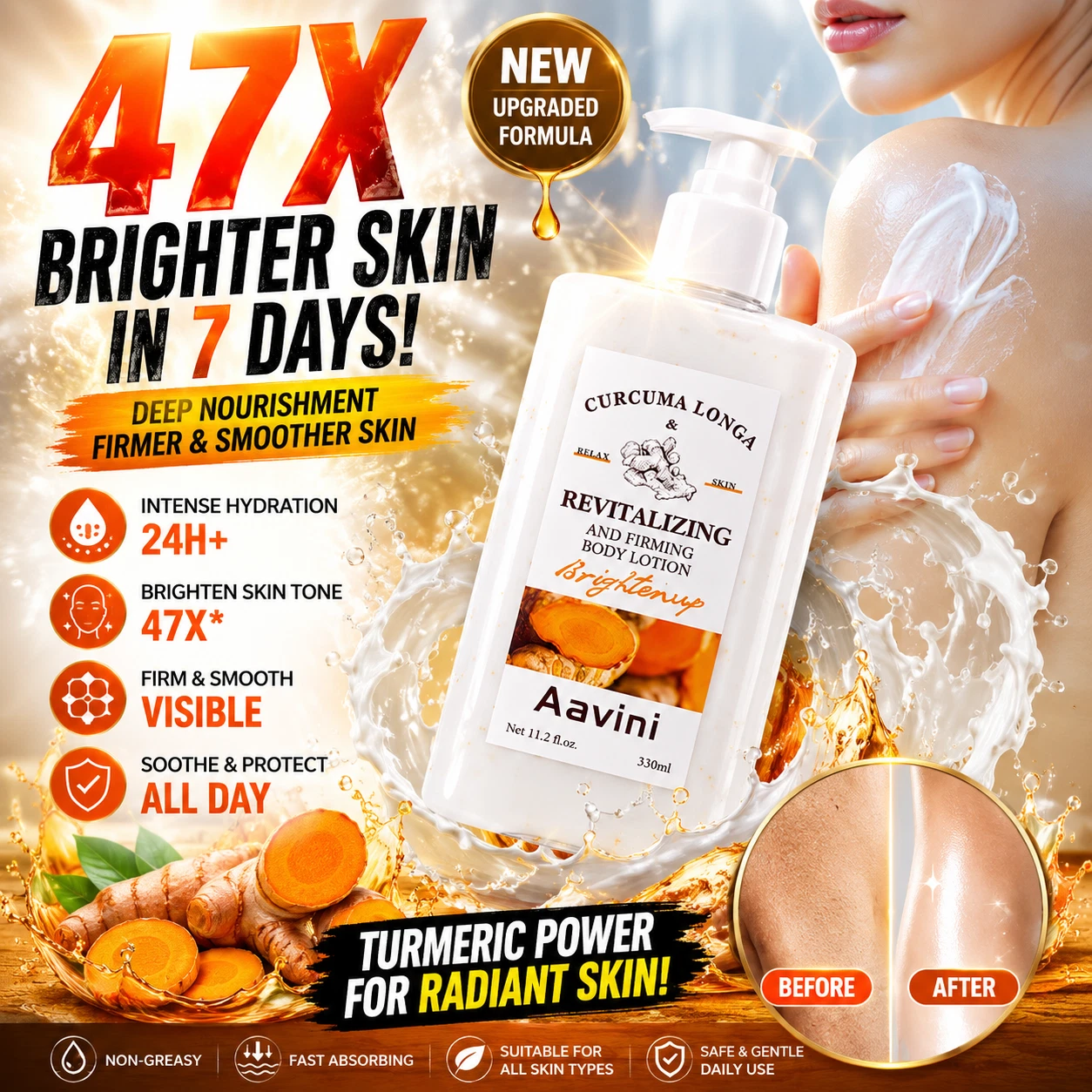 Aavini Turmeric Body Lotion 330ml – Brighten, Firm & Deeply Hydrate Skin