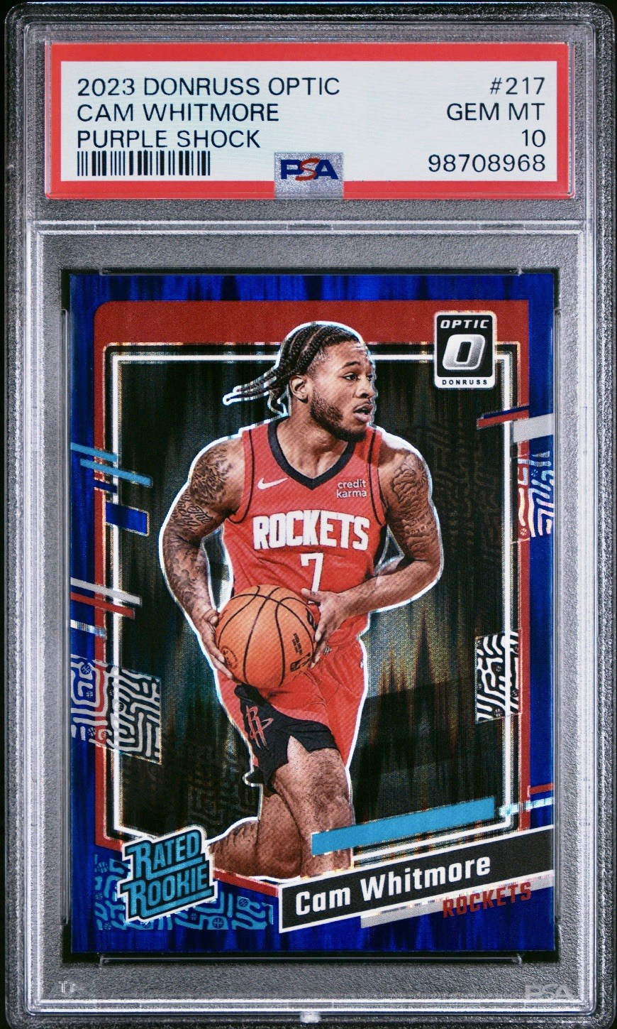 2023-24 Donruss Optic 211 CAM WHITMORE Purple Shock Rated Rookie PSA 10 GEM MINT