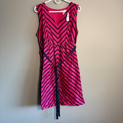 Motherhood Maternity Dress A Line XL Striped V-Neck Waist Tie Pink/Black NWT
