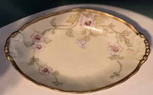 Hand painted Limoges-France trinket dish Elite 7inch Oval Vintage Tray Gold Trim