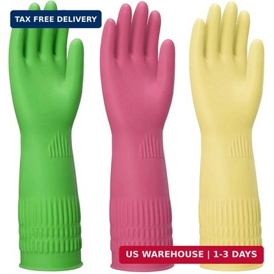 Rubber Gloves for Cleaning - 3 Pairs Reusable Gloves for Dishwashing, Kitchen an