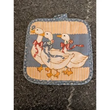 Quilted Pot Holder Trivet Three Geese Blue Orange Stripe Kitchen Cooking Baking