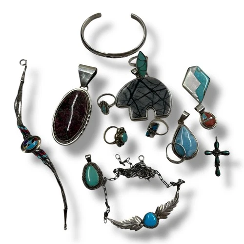 Vintage Native American Sterling Silver Jewelry Lot Rings Pendant Cuff 146g