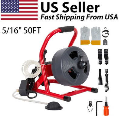 #ad 5 16quot; 50FT Drain Auger Electric Sewer Snake Drain Cleaning Machine with 6 Cutter $127.99