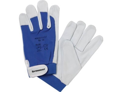 12er PACK(Paar) PROMAT  Handschuhe Donau Gr.11 natur/blau Nappaleder EN 388 Kate