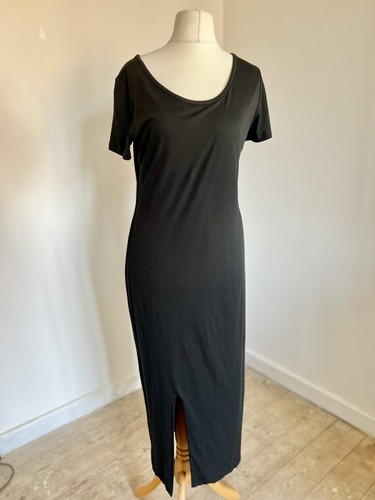 Peruvian Connection T-shirt Dress Sz M Black Cotton Blend Jersey Double Fabric