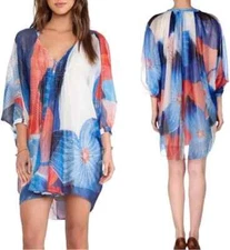 Diane Von Furstenberg DVF Fleurette Silk Dress Size 4 Batik Land Kaftan Shimmer