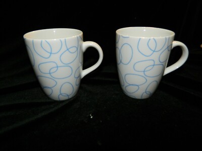 Crate & Barrel White Bistro Caf Blue Ovals Set of 2 16 oz Mugs Coffee Cups  EUC | eBay