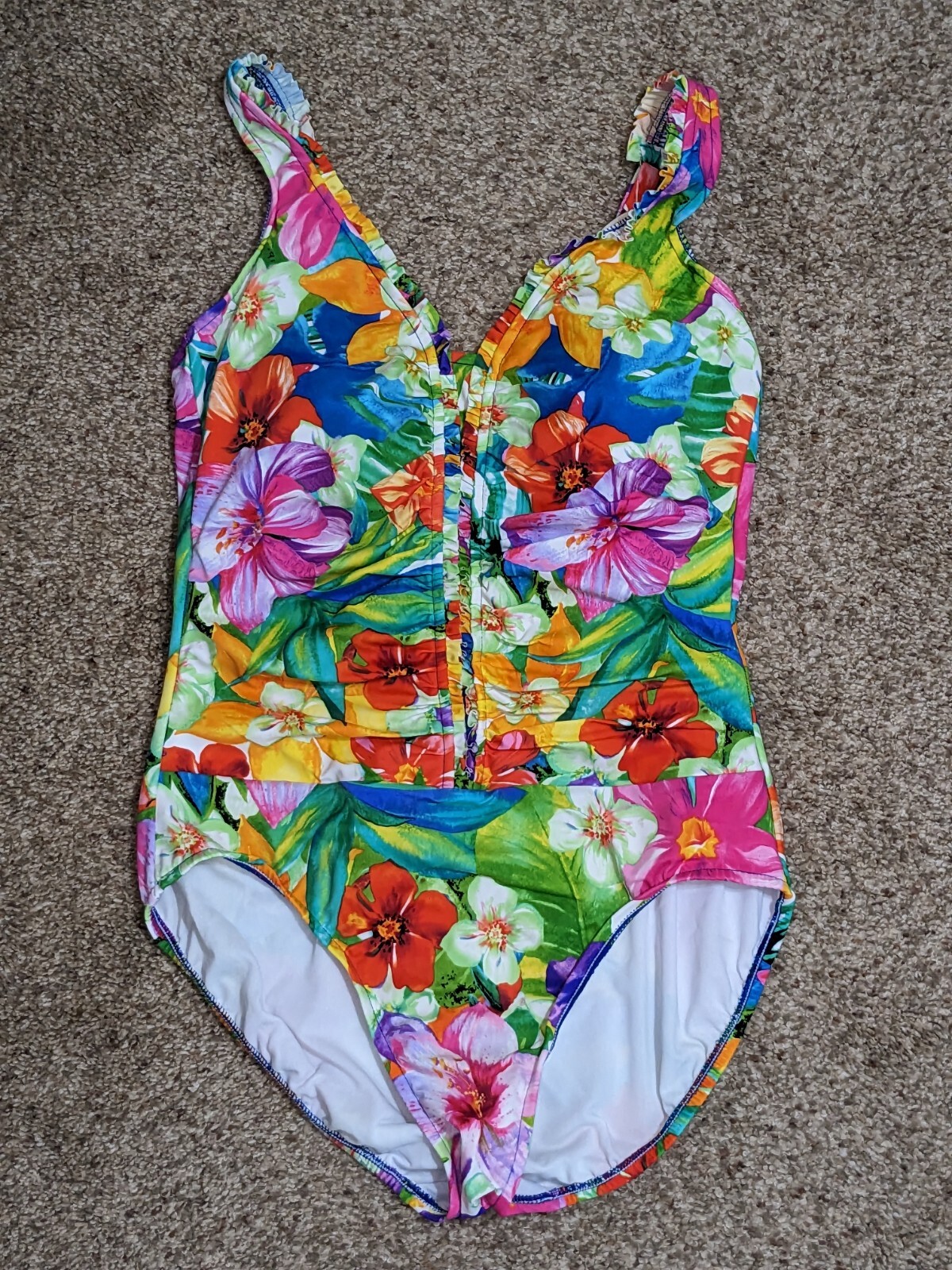 Paradise Bay One Piece Tropical Swimsuit size 14 Gem
