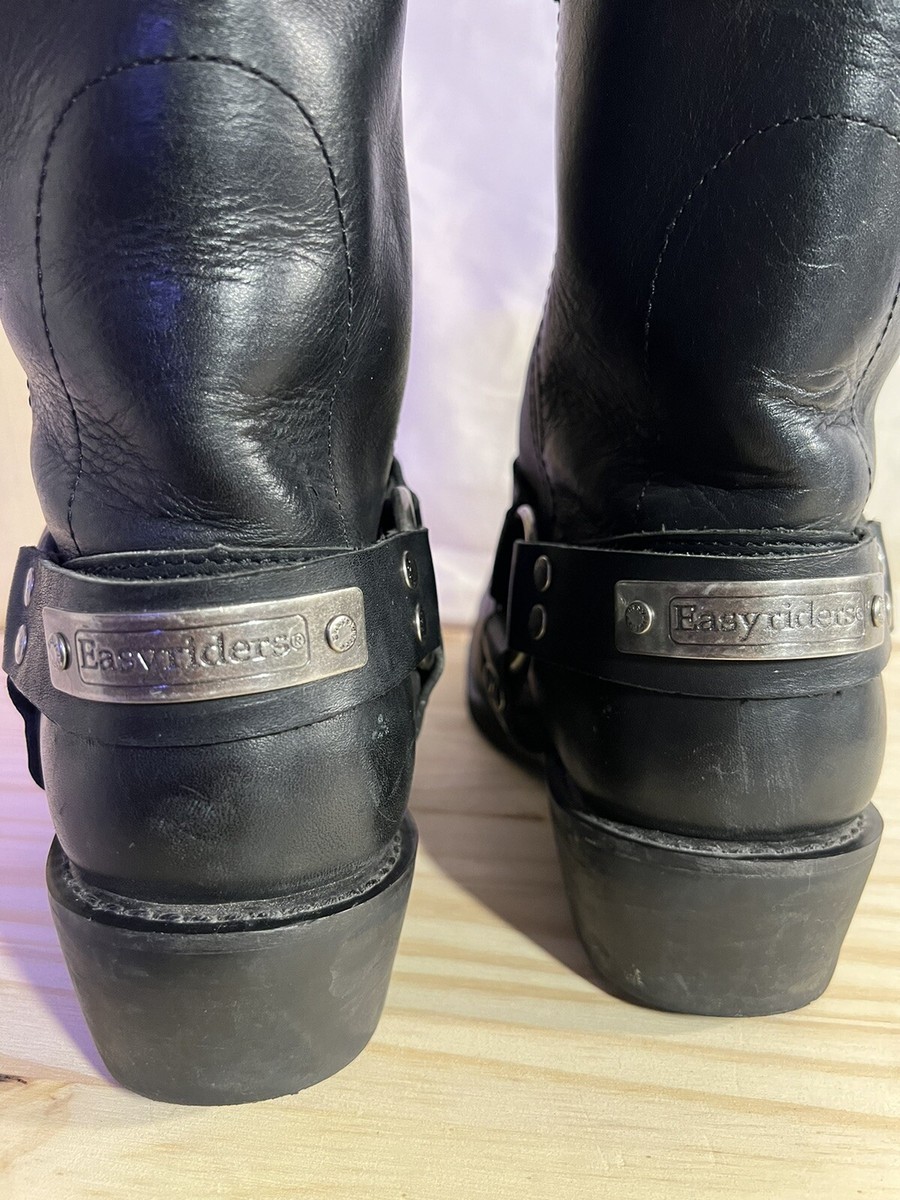 EasyRider Black Leather Tall Harness Motorcycle Biker Boots Mens