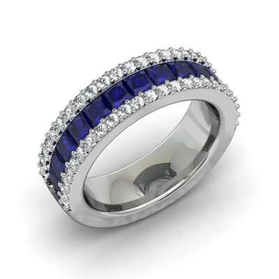 2ct Lab-Created Blue Sapphire Eternity Wedding Band Ring 14k