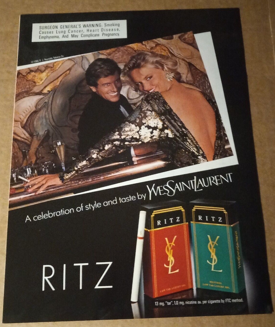 1980s ad page RITZ cigarettes YSL Yves Saint Laurent SEXY GIRL smoking PRINT AD eBay