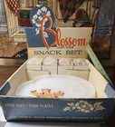 Set Of 3 Vintage Blossom Federal Milk Glass Patio Snack Plates + 4 Cups in Box