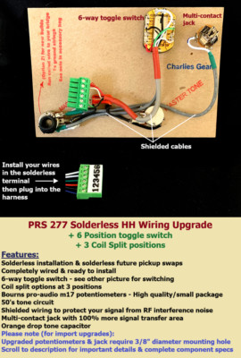 PRS 277 Solderless Wiring Upgrade - 6 Position Switch - 3 Coil Split positions