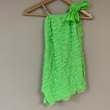 COSTUME GALLERY Dance Recital Girls Large Neon Green Leotard Ruffle Sequin Dress