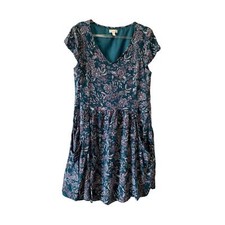 Garnet Hill Teal Floral Women's Dress Size 6 Paisley Boho 
