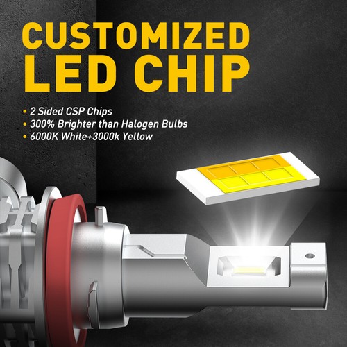AUXITO H11 H8 White Yellow LED Fog Light Bulbs Dual Color Switchback Bright DRL - Picture 4 of 9