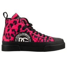 DOLCE & GABBANA DG Logo Leopard High Top Sneaker Boots Stiefel Pink 13387