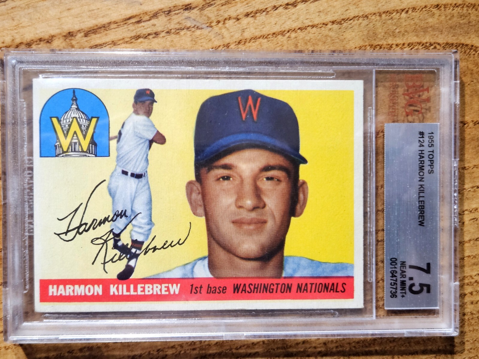 1955 Topps Baseball #124 Harmon Killebrew Graded 7.5 NM+ BVG Near Mint + Rookie